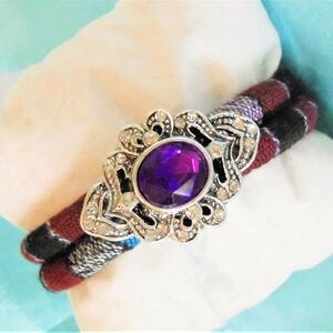 NEW!  Aztec Cloth Bracelet Snap-Chunk; Silver, Cranberry, Purple, Blue & Black
